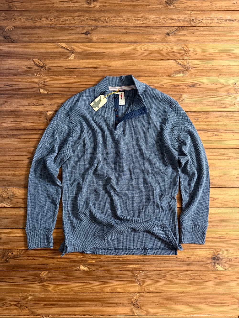 Relwen Bi-Waffle Mock Neck Button Thermal Shirt Navy NWT  XL